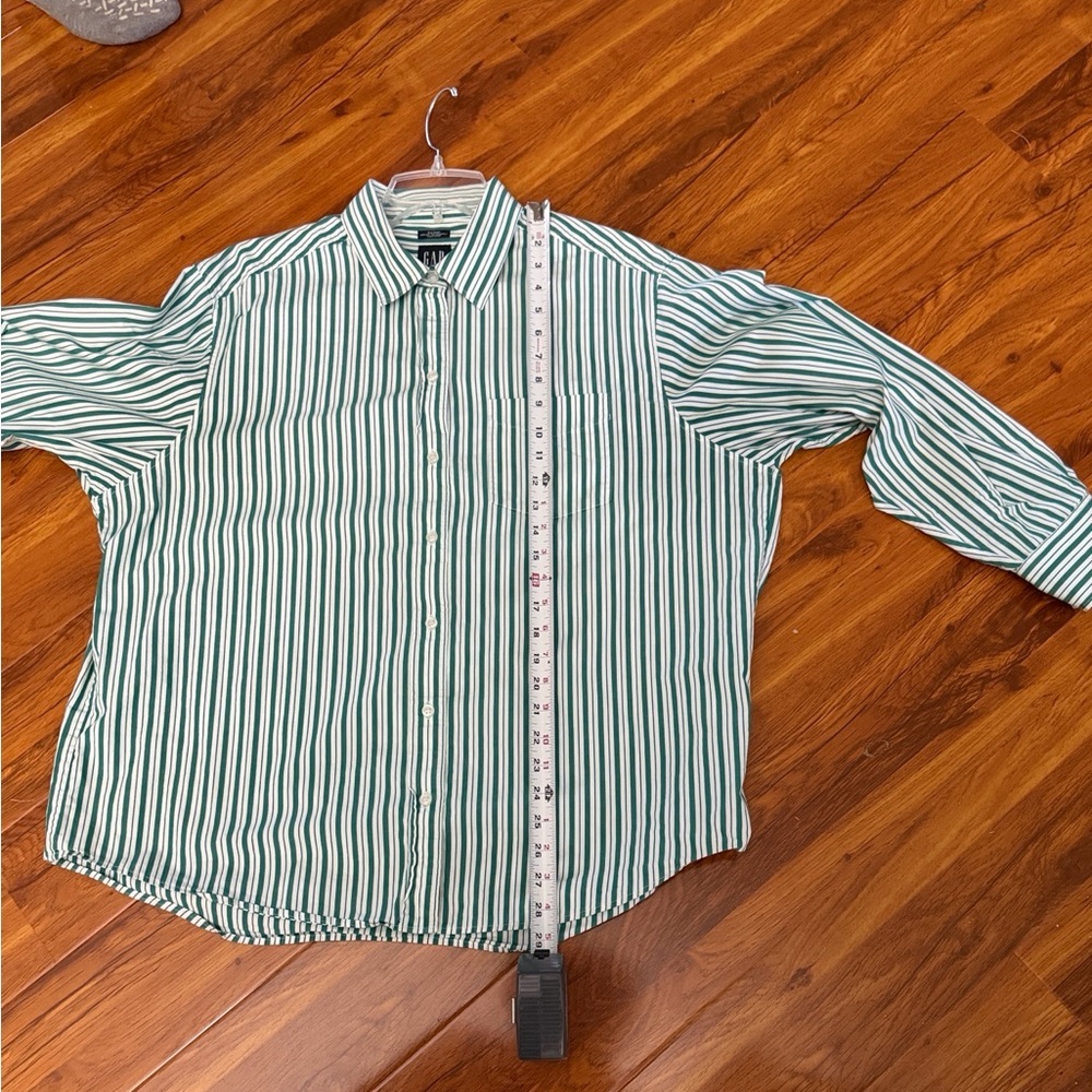 GAP Green and White Vertical Stripe Button-Down Shirt - Picture 6 of 7